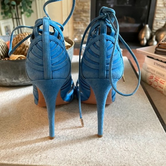 Aquazzura Blue Suede Heels sz 37 US 7 - Picture 3 of 6